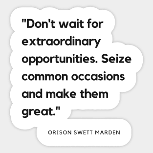 "Don't wait for extraordinary opportunities. Seize common occasions and make them great." - Orison Swett Marden Motivational Quote Sticker